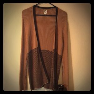 Chocolate on Tan Open Cardigan